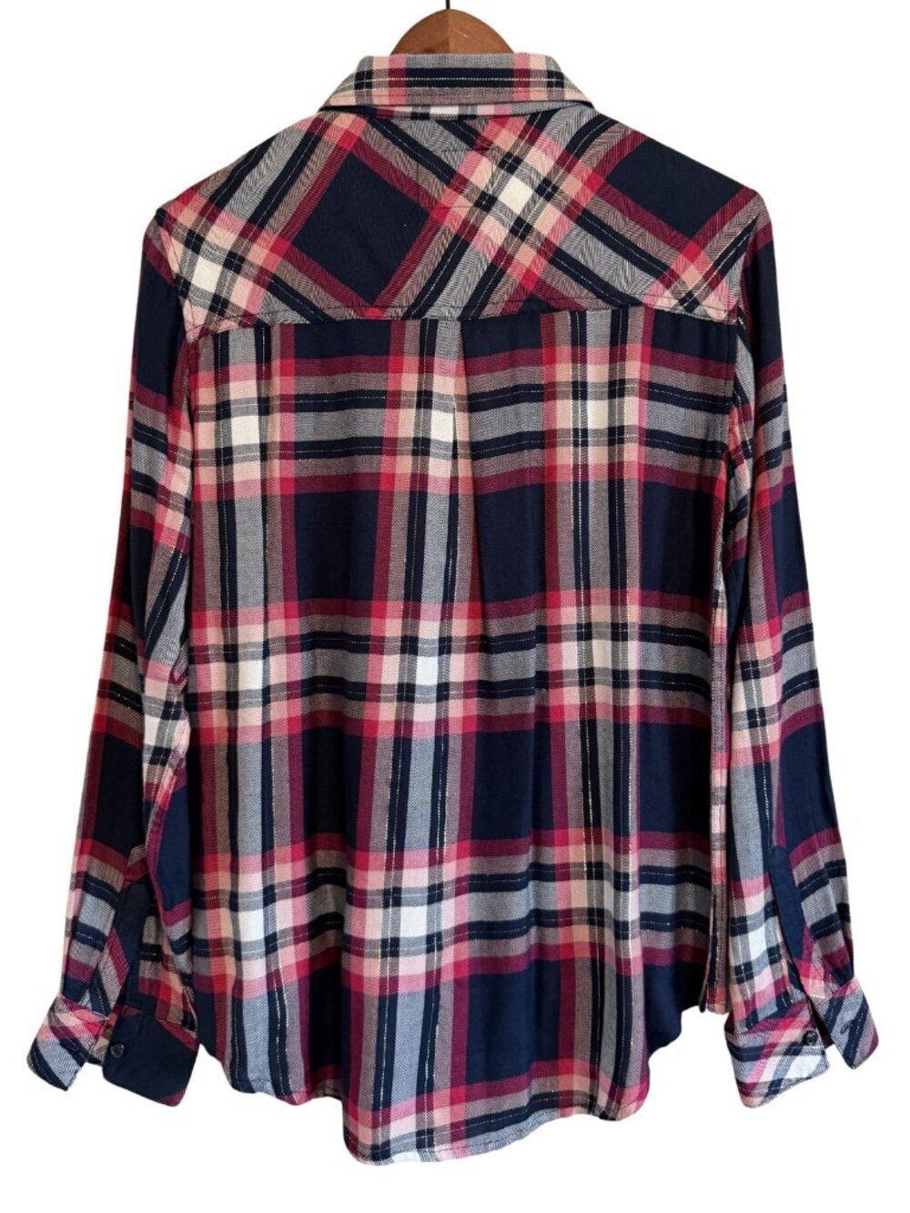 Rails Hunter Fuchsia Pink Navy Metallic Plaid Button Down Shirt Size S - Picture 6 of 8